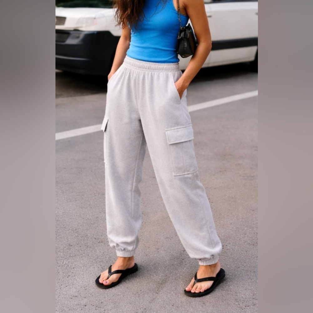 Tuff Athletics Women’s Cargo Joggers NWOT Light Grey Soft Lounge Pants Size M